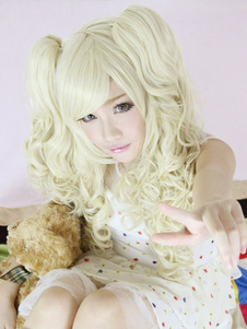 Perruque lolita adorable merveilleuse, longue bouclée à mèches jaunes