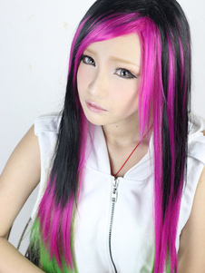 Perruque lolita demi couleur longue lisse à mèches