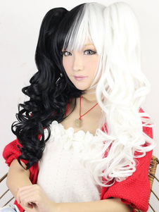 Perruque lolita longue bouclée bicolore noire et blanche