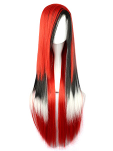 Perruque lolita merveilleuse, longue lisse à mèches multicolores