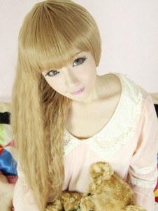 Perruque lolita longue marronne claire frisée