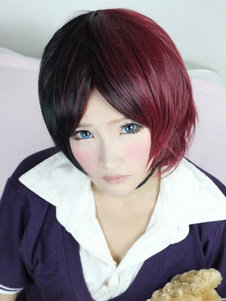 Perruques lolita courtes couleur bourgogne à mèches