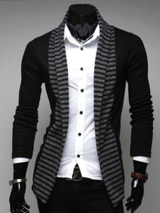 Cardigan homme casual en coton noir avec rayure