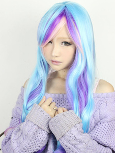 Perruque lolita longue à mèche multicolore unique