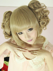 Perruque lolita tendance adorable bouclée à mèches châtain claires