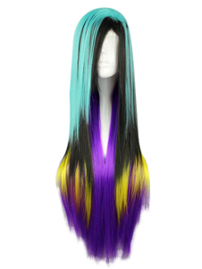 Multi couleur rayonne tout droit belle Lolita de Long perruque