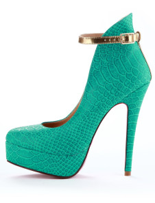 Trendy Green Almond Toe Stiletto Heel Snake Print PU Leather High Heels For Woman