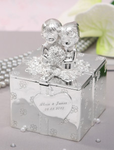 Boite à bijoux argente personnalisée de mariage