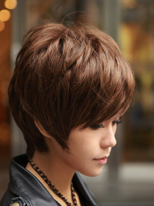 Perruque synthétique moderne pour femme, courte châtain bouclée