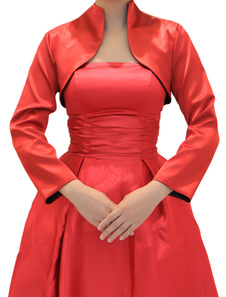 Rouge Satin mariage nuptiale châle ouvert avant mariage veste