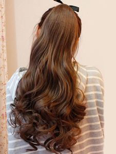 Extensions de cheveux synthétique longs châtain bouclés, charmant
