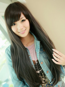 Perruque synthétique femme, brune lisse et longue