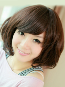 Adorables brunes foncé courtes bouclées femmes ' perruque synthétique