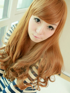 Beautiful Gold Lambskin Long Curly Fashion Women's Synthetic Wig