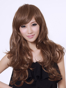Attractive Brown Lambskin Long Curly Synthetic Wig For Women