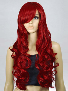 Perruque synthétiques rouge longue bouclée