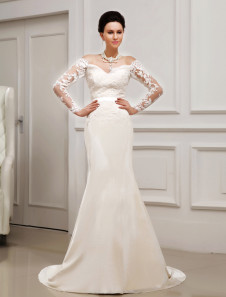 Elegante avorio guaina Sweetheart collo pizzo senza spalline in Chiffon Wedding Bridal Gown