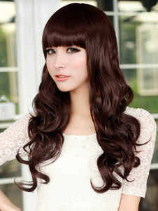 Sweet Tan Lambskin Long Curly Synthetic Wig For Women