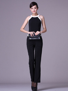 Combinaison féminine noire bicolore sans manche