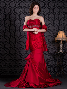 Robe de bal sirène en taffetas bustier avec perles à traîne chapelle