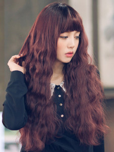 Cute Tan Lambskin Long Curly Women' Synthetic Wig