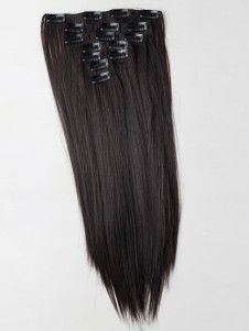 Extension de cheveux synthétique pour femme, long châtain lisse