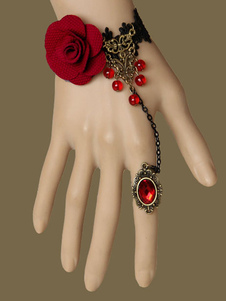 Lolita bracelet avec anneau orné de strass rouge et rose
