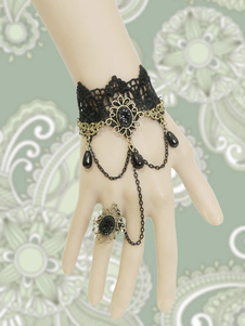 Bracelet Lolita de coton noir gothique mode