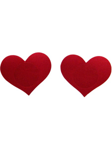 Pasties en satin mat rouges de forme en cœur