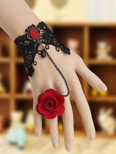 Bracelet Lolita coton Floral noir