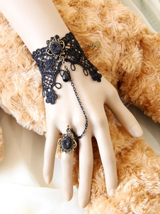 Bracelet Lolita noir avec bague et dentelle