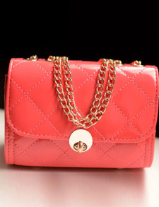 Pink Sweet Quilted PU Leather Women's Shoulder Bag 