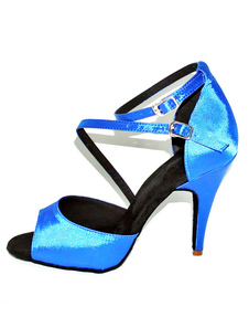 Chaussures de latine en satin bleu et jaune