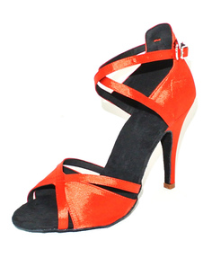 Pratiques chaussures de danse latine en satin blanc et rouge ruban aux chevilles