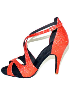 Chaussures de latine en tissu paillette or et rouge