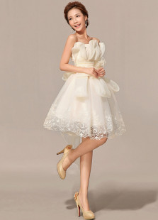 Charming Champagne Strapless A-line Pleated Evening Dress For Women