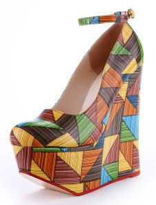 Chic Split Color Ankle Strap Faux Leather Wedge Shoes For Women