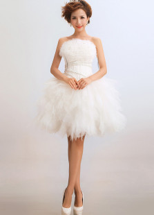 Attractive White Strapless Ball Gown Flower Woman's Evening Dress