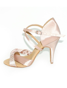 Attrayantes chaussures de latine en satin noir imprimé brillant