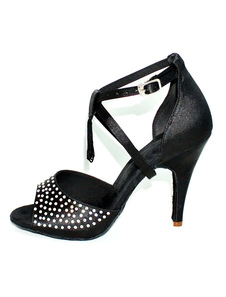 Adorables chaussures de latine en satin noir et jaune