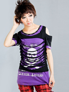 Haut lolita punk en coton impression col rond