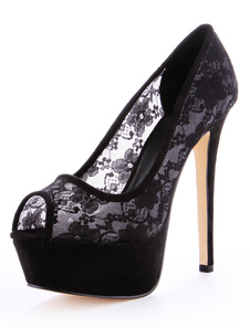 Chaussures à bout ouvert à talon aigu en gaze noir