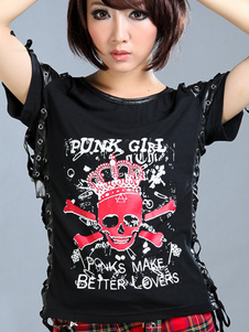 Chemisier lolita punk en coton impression col rond