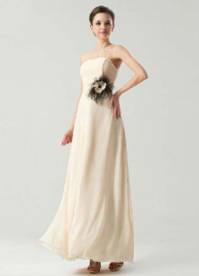 Sheath Champagne Flower Strapless Floor-Length Prom Dress 