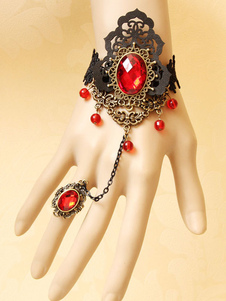 Accessoire de lolita bracelet noir avec strass rouge