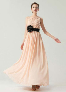 Sheath Pink Pleated One-Shoulder Sweep Women's Prom Dress 