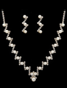 Ensemble de bijoux nuptiaux, ailes de cygne perles et métal argenté