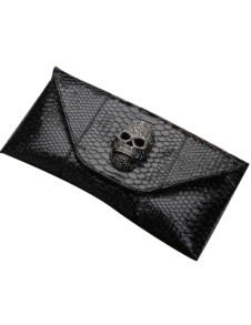 Skull Pattern Snake Print Clutch Bag For Woman