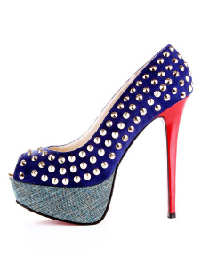 Chaussures exquises à bout ouvert bleues micro daim cloutées