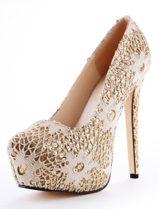 Escarpins à plateformeen dentelle beige